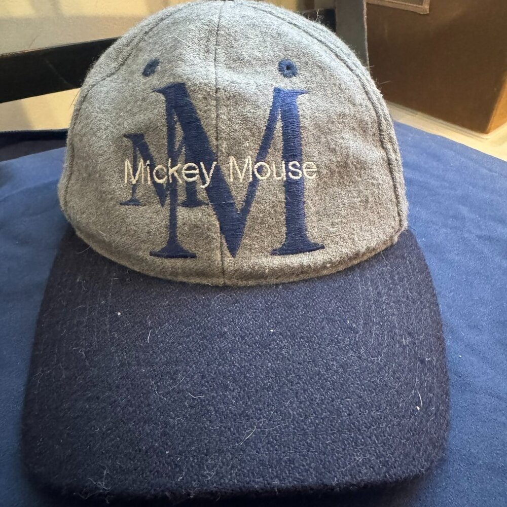 Vintage Mickey Mouse Wool Blend Baseball Cap Walt Disney Gray Navy 1995
